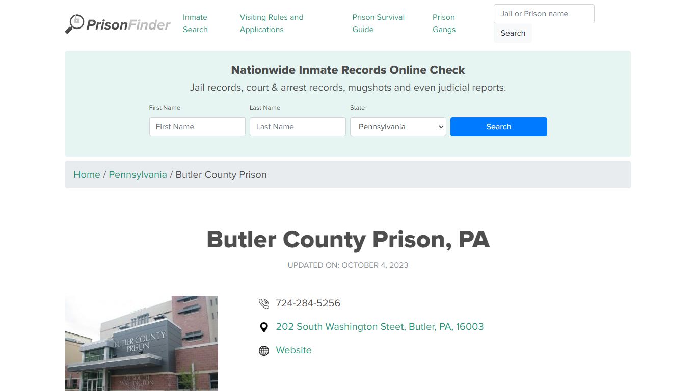 Butler County Prison, PA Inmate Search, Mugshots, Visitation, Phone no ...